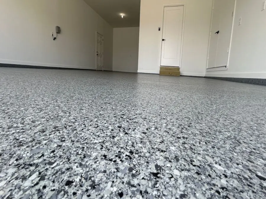 Dark charcoal flake epoxy garage floor coating in Springfield, MO