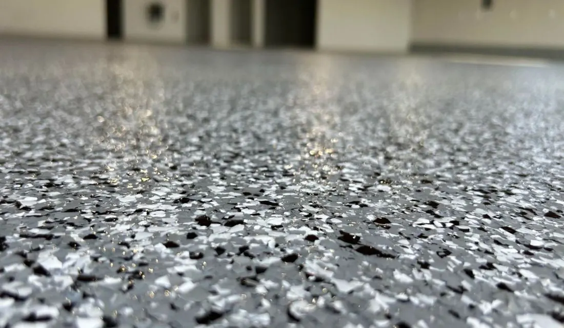 Grey, black, and white flake epoxy garage floor coating in Springfield, MO